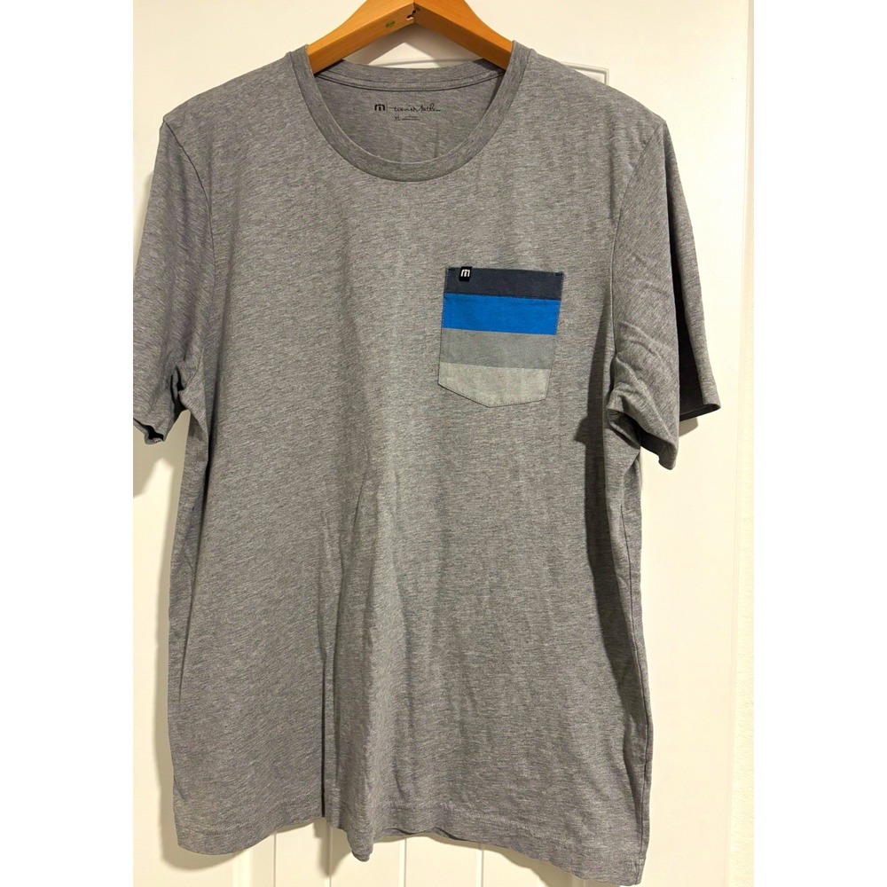 TravisMathew Men's T-Shirt XL Gray Short Sleeve Crew Neck Pocket Solid